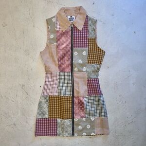 The Ragged Priest Patchwork Mini Dress - Pink, Green, Brown